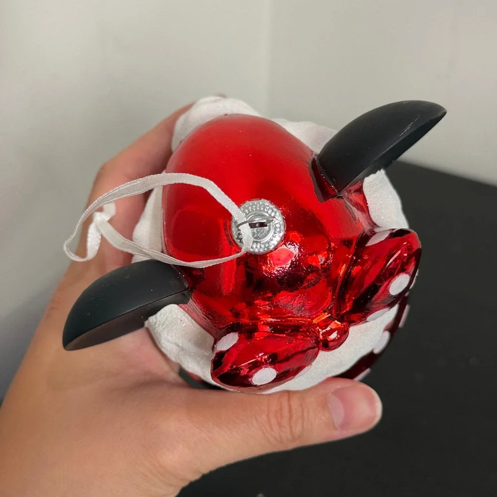 Disney Minnie Mouse Red Polka Dot Glass Christmas Ornament with Ears and Bow